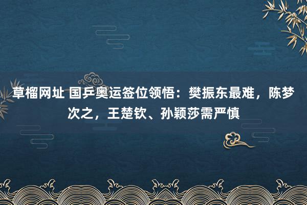 草榴网址 国乒奥运签位领悟：樊振东最难，陈梦次之，王楚钦、孙颖莎需严慎