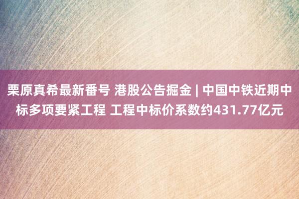   栗原真希最新番号 港股公告掘金 | 中国中铁近期中标多项要紧工程 工程中标价系数约431.77亿元