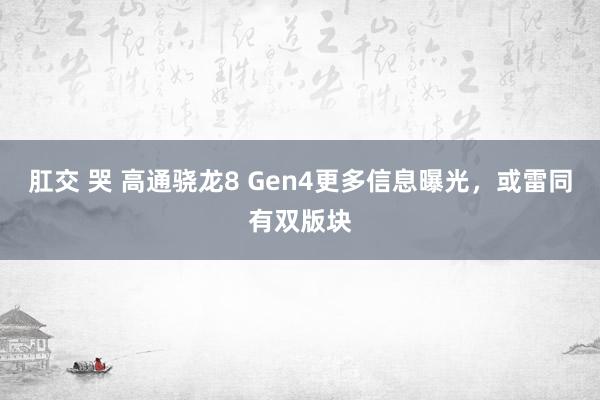 肛交 哭 高通骁龙8 Gen4更多信息曝光，或雷同有双版块