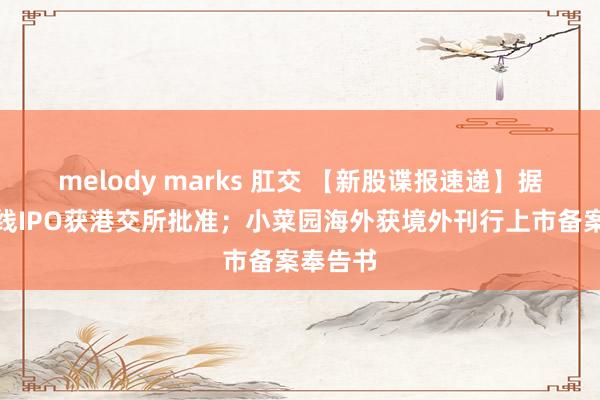 melody marks 肛交 【新股谍报速递】据报地平线IPO获港交所批准；小菜园海外获境外刊行上市备案奉告书